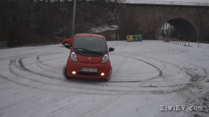 doing donuts electric car snow