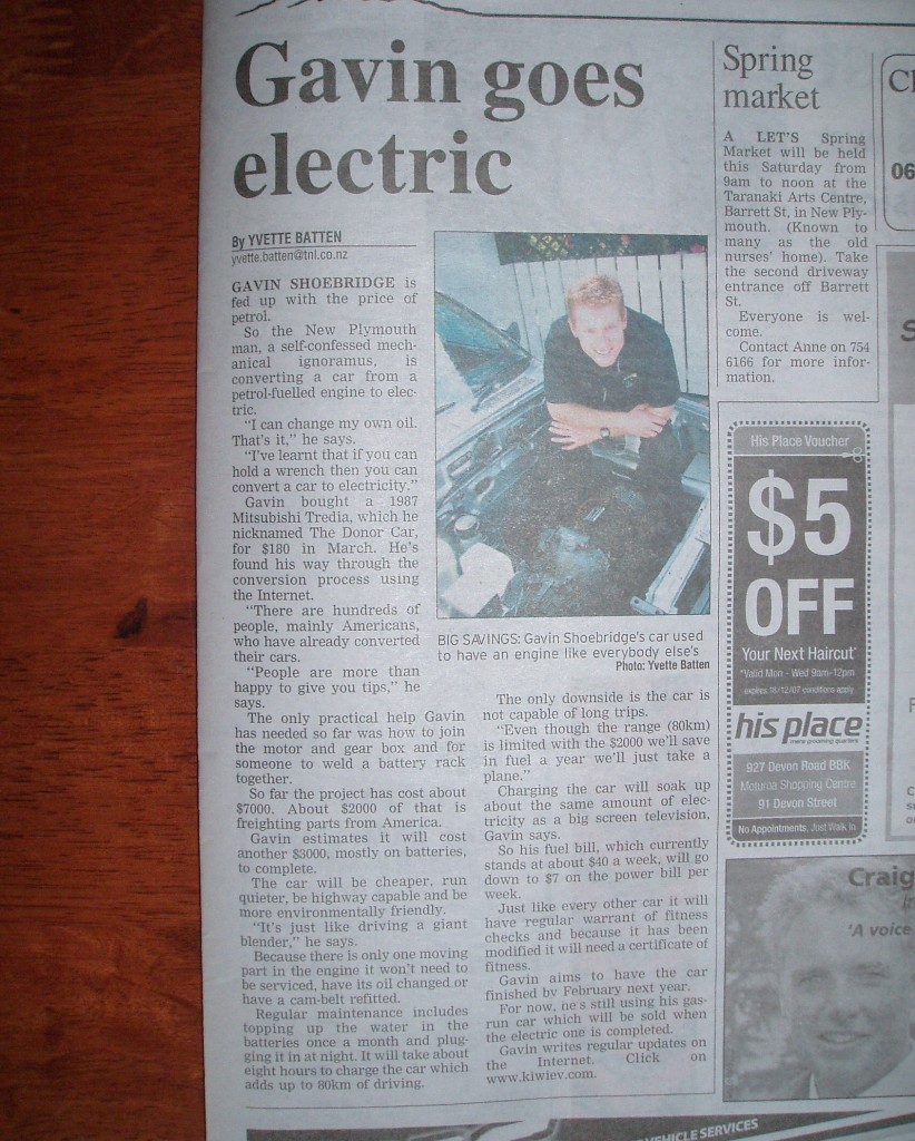 Gav's Kiwi EV electric car conversion - New Zealand