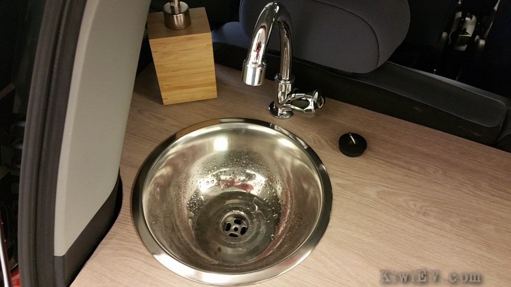 kitchen sink and running water in a car
