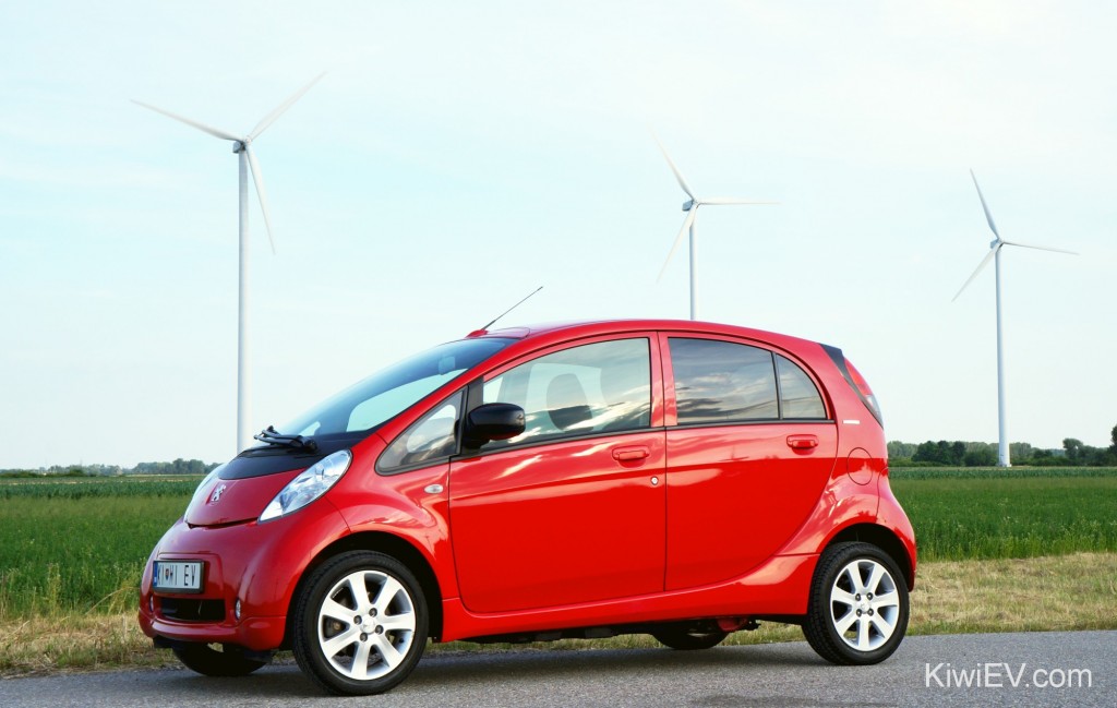 Electric car in front of wind turbine