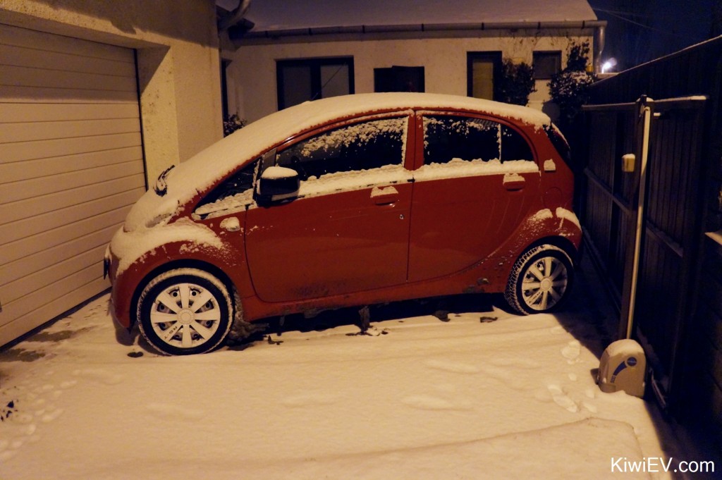 electric car in the snow