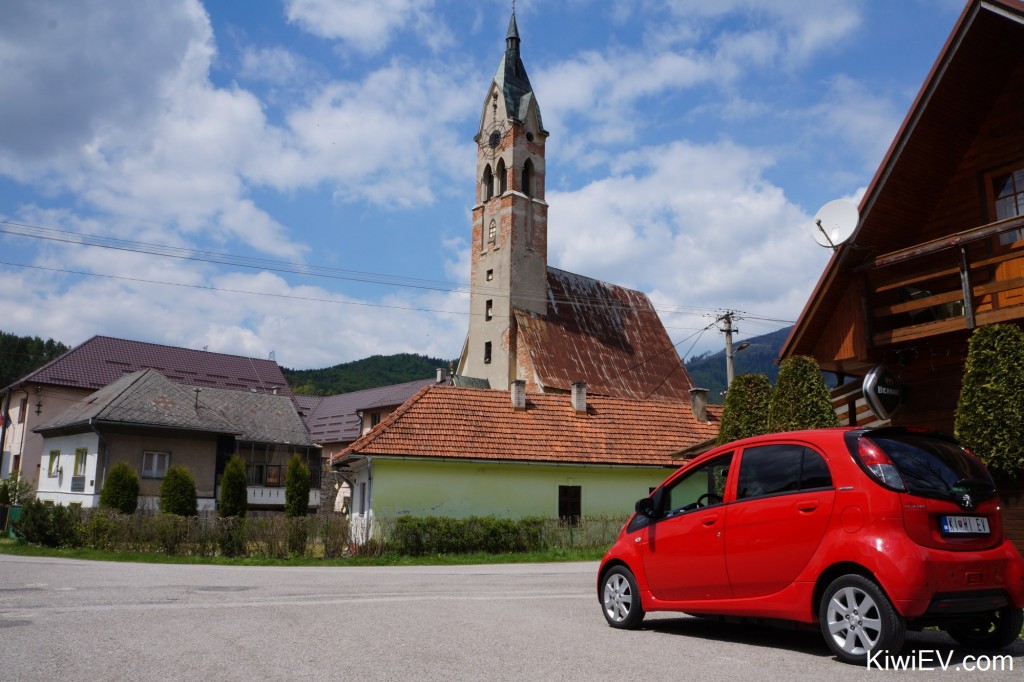 Kiwi EV electric car in Slovakia. Taking my Peugeot iOn electric vehicle on a trip across Slovakia to Ukraine.